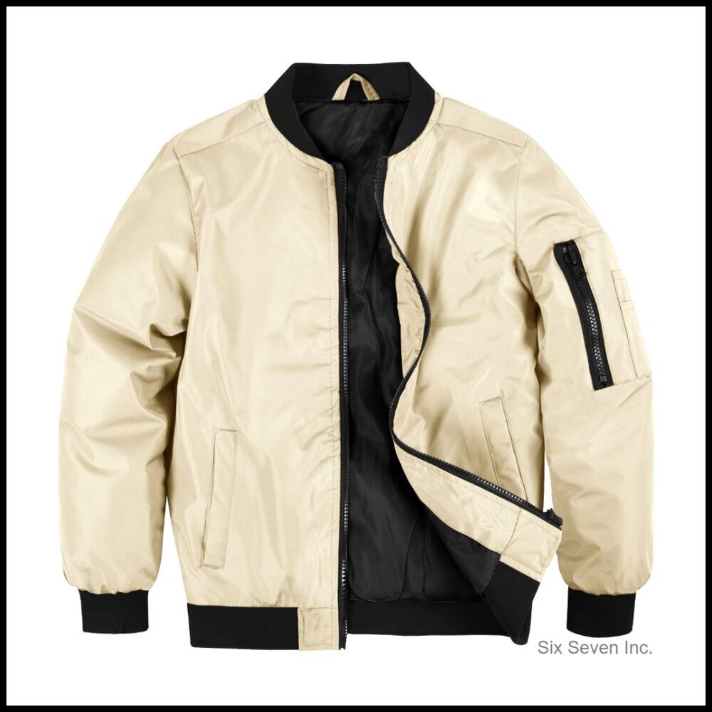 Boys Girls Bomber Jacket Lightweight Windproof Retro Flight Jacket Varsity Style